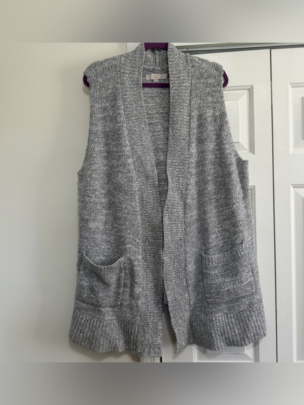 LOFT Plus Gray Cream Open Front Cardigan Sweater Size 24/26